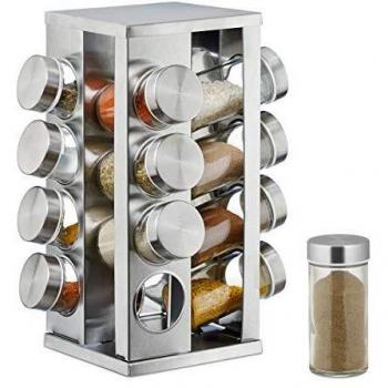 Portaspezie con 16 Barattoli in Vetro, Girevole a 360°, Acciaio Inox