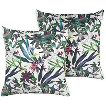 Set of 2 Leaf Pattern Green Velvet Cushions