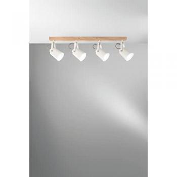 Aplique de Pared con Cuatro Luces Ajustables en Metal Blanco y Madera