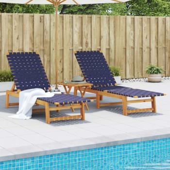 Chaises longues duo bleu bois d’acacia – version solide avec tissu