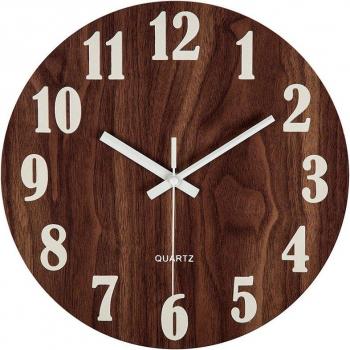 Horloge Murale 12 Pouces, Fonction Veilleuse, Style Rustique pour Bureau