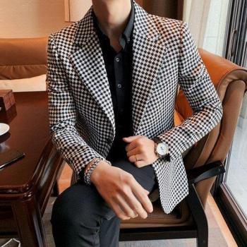 Chaqueta a cuadros para hombre, blazer de boda y negocios, estilo británico primavera 2022