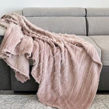Manta Coralina con Flecos Color Rosa Violeta, Tacto Suave, Perfecta para Salón