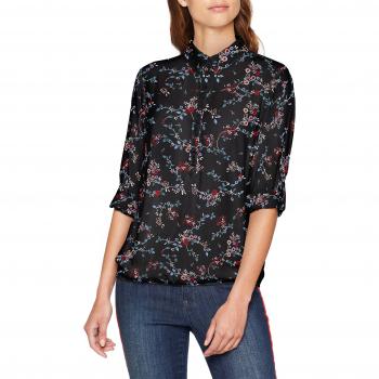 TOM TAILOR Damen Bluse geblühmte Langarm Rollkragen, Schwarz (Black 2478), 42