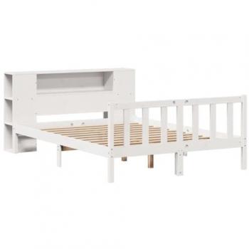 VidaXL White Bookcase Bed 150x200 cm King Size Solid Pine Wood without Mattress