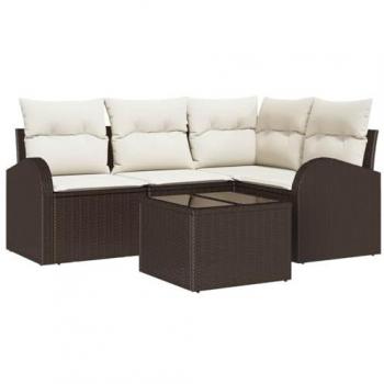 Set Polyrattan Polvere – Soggiorno 5 pezzi Marrone & Bianco con Spazio di Stoccaggio
