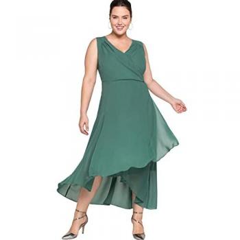 Abendkleid SHEEGO Große Größen, Damen, Gr. 48, Normalgrößen, grün (opalgrün), Obermaterial: 100% Polyester;Futter: 100% Polyester, unifarben, elegant, figurumspielend lang, V-Ausschnitt, Kleider Partykleid, in Wickeloptik