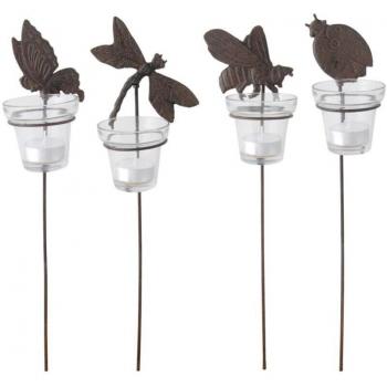 Set de 4 Portavelas para Jardín con Soporte