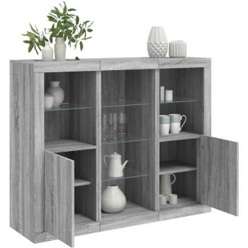 Buffet éclairé LED – 3 pièces – gris Sonoma – bois d'ingénierie