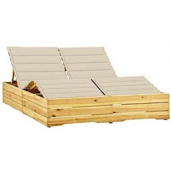 Chaise Longue de Jardin en Bois de Pin Imprégné avec Coussins