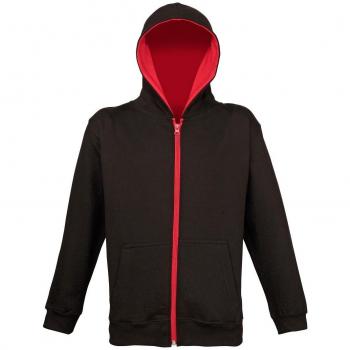 Jet Black & Fire Red Kids Varsity Full Zip Hoodie by Just Hoods (5‑6)
