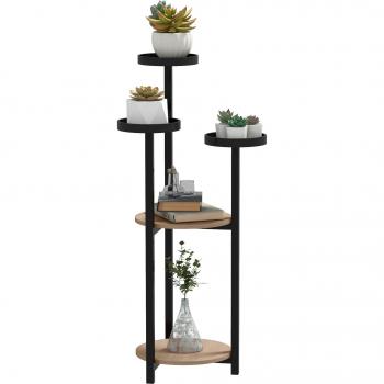 Sonnenschein Pflanzbehälter Ständer Pedestal – Holz & Metall – 5‑Stufen, rund, 28 x 28 x 87 cm für Innen & Außen