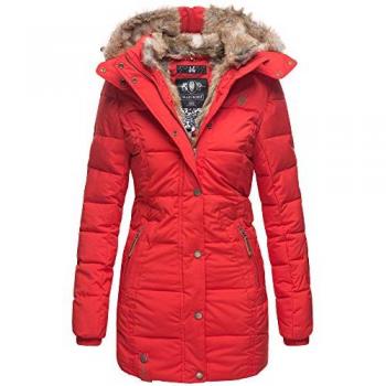 MARIKOO Damen Winterjacke mit Kunstpelz-Kapuze