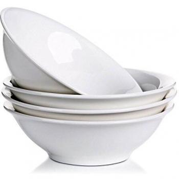 LIFVER 48 Ounce Dining Bowls – 4-Piece White Set