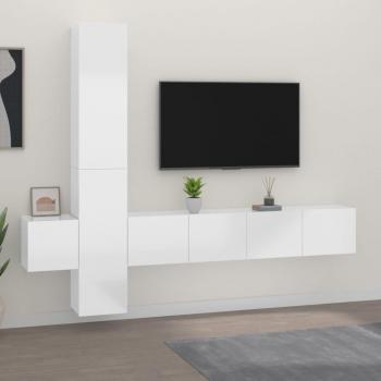 Mueble TV de madera contrachapada resistente y duradero en cinco piezas