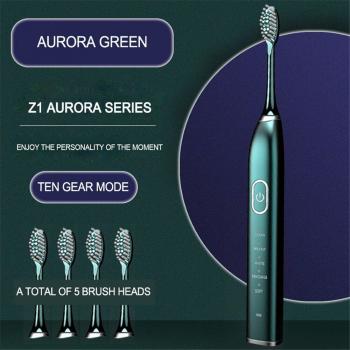 Ultrasonic Rechargeable Electric Toothbrush with 10 Modes and Replacement Heads