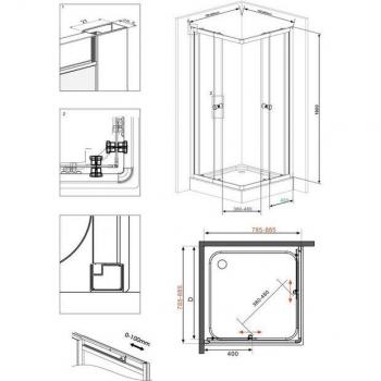 Trento Nero Eckdusche von Welltime – Verstellbarer Duschbereich 90x90 cm