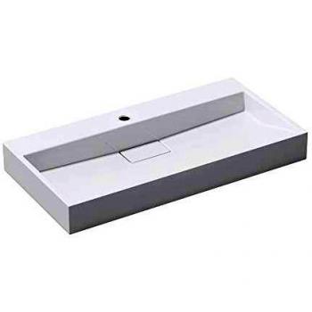 Doporro 90 cm Mineralguss Waschtisch Colossum19 – Gussmarmor‑Waschbecken, weiß, inkl. Ablaufgarnitur