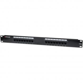 Intellinet Cat5e UTP Patch Panel, 16-Port, Black