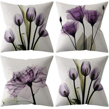 Pack 4 Housses Décoratives Fleur Violette – Taille 18”