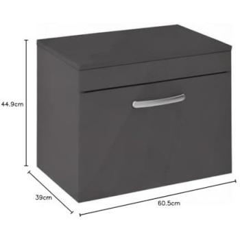 Nuie Athena Wall‑Hung Vanity, 1 Drawer, 600 mm Top – Matte Grey (MDF)
