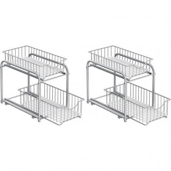 SONGMICS 2‑Tier Under‑Sink Sliding Basket Drawer Organizer – Dove Grey (KCS017E01V1)