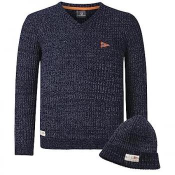 Dunkelblauer Herren Pullover mit Mütze RONAI von Jan Vanderstorm in Größe XXXL