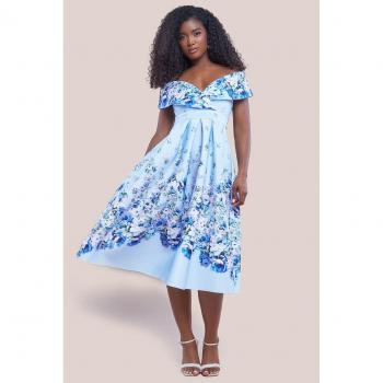 Bardot Floral A-Line Midi Dress in Blue