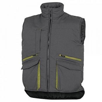 Chaleco de trabajo Deltaplus multibolsillos con protección para riñones en gris y verde talla S