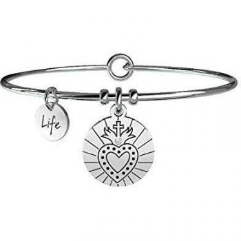 Bracciale in acciaio con cristalli Sacro Cuore