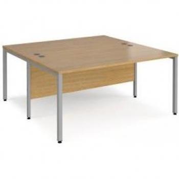 Dual Oak & Silver 2‑Person Rectangular Desk – 1600mm Depth, Maestro 25