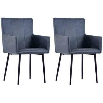 Sillas de Cena con Reposabrazos, 2 Piezas, Gris