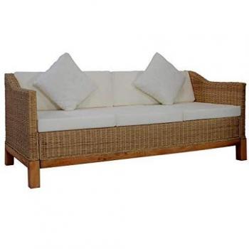 VidaXL 3-Seater Natural Rattan Sofa with Cushions