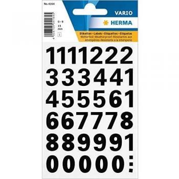 HERMA Selbstklebende Zahlen 0-9 auf Folie in schwarz, 15 mm hoch