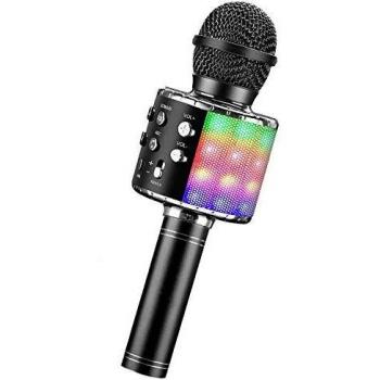 Karaoke Microphone, ShinePick 4 in 1 Wireless Bluetooth Microphone, Dancing LED Lights Portable Speaker Karaoke Machine, Home KTV with Record Function, Compatible with Android iOS Devices