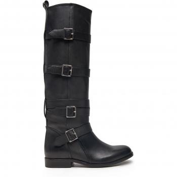 Twinset Stivali in pelle nera con fascia laterale, 39
