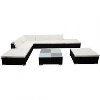Set Divani da Giardino 8 pz Elegante Comodo Robusto Sofa con Tavolino Sedie Poggiapiedi con Cuscini Ecologico in Polyrattan Marrone