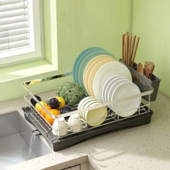 Elegant Toque Stainless Steel Dish Drainer with Integrated Plate and Cutlery Holder