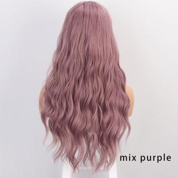 Synthetic Long Grey Water Wave Wig with Bangs
