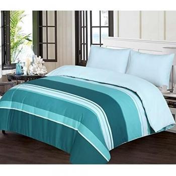 King Size Teal Stripe Bedding Set – Ruvanti PolyCotton