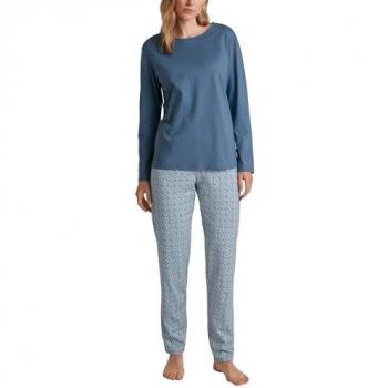 Calida Ornament Nights Damen Pyjama aus 100% Baumwolle, Blau, Größe S