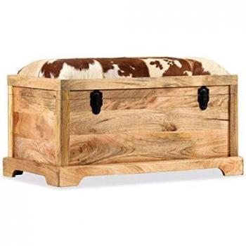 VIDAXL Sitztruhe 80x44x44 cm aus Mangoholz und Echtleder