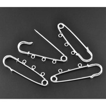 20Pcs DIY Silver Plated Safety Pins 3 Holes for Crafts 7cm
