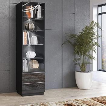Schwarze Vitrine HOOVER-83 modern mit LED Beleuchtung und Schubkästen
