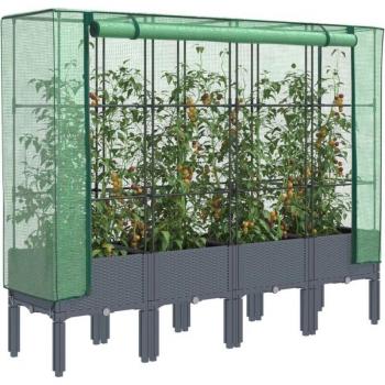 Torana Rattan‑Hochbeet mit Gewächshausdeckel – 160 × 40 × 140 cm
