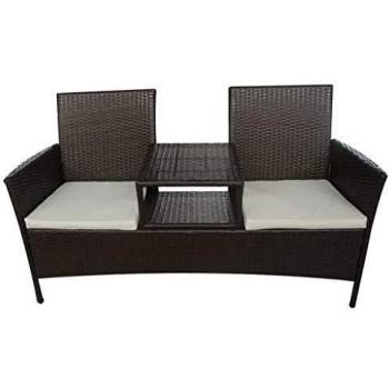 Canapé de jardin 2 places avec table basse en matériau synthétique marron