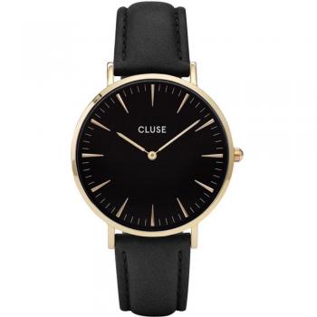 CL18401 Cluse Damen Armbanduhr: Goldschimmer, schwarzer Lederband – Analog-Quarz