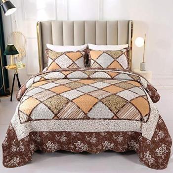 VIVILINEN King Size Quilted Bedspread Set with 2 Pillow Shams