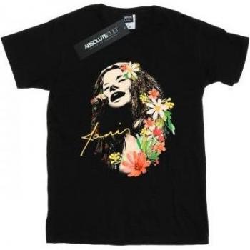 Kids Floral Cotton Top – Janis Joplin, Black, 7‑8 Years