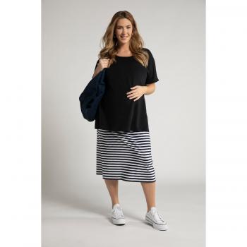 Abito in jersey a doppio strato, mezza manica, Donna, Nero, Taglia 60/62, Cotone